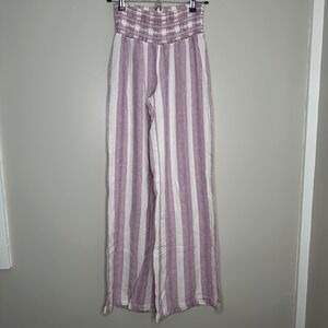 REWASH Women's Striped Smocked Waist Wide Leg High Rise Linen Blend Pants Size S